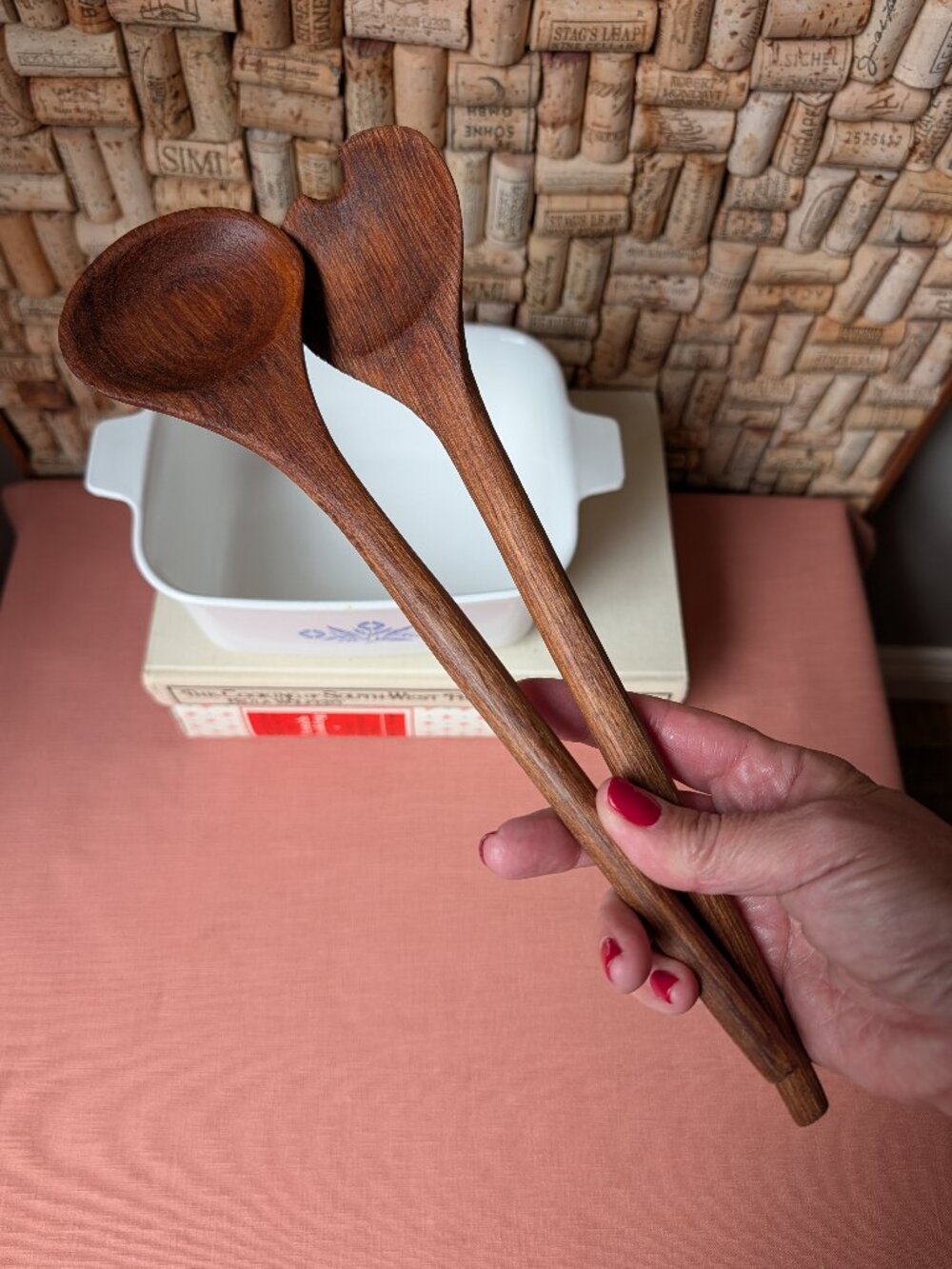 Vintage Hand‑Carved Wooden Salad Servers | MCM Danish Modern Style 11 3/4"